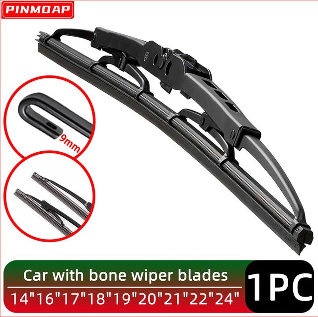 PINMOAP Auto-Rahmen-Wischerblatt für die Frontscheibe, universeller U/J-Haken, Schwarz, 9 mm - Bild 1