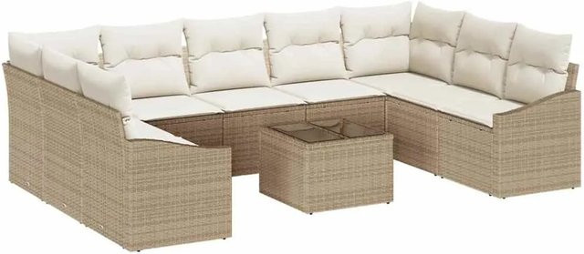 vidaXL Garten-Sofa-Set 10-teilig aus Poly-Rattan in Beige-Creme mit modernem Design und gewobener Textur - Bild 1