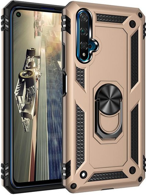 Stoßfeste Schutzhülle für Huawei Nova 5 T mit Magnet-Autohalterung und Ring in Gold - Bild 1