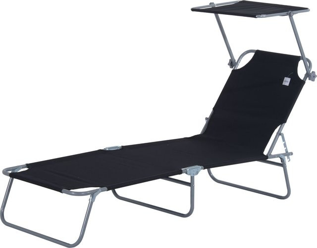 Outsunny Sonnenliege klappbar mit Sonnenschutz und verstellbarer Kopfstütze, Schwarz, B/T/H: 187 x 58 x 36 cm - Bild 1
