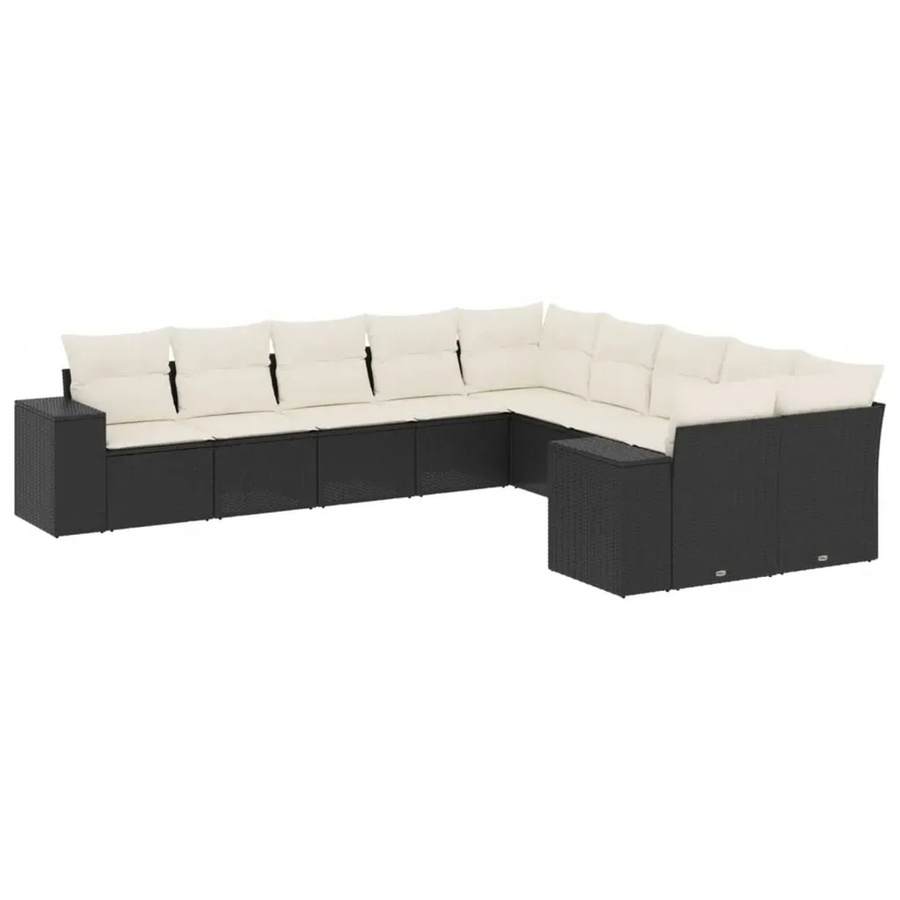 vidaXL 10-teilige Garten-Sofagarnitur aus Polyrattan in Schwarz mit Polsterkissen und L-Form - Bild 2