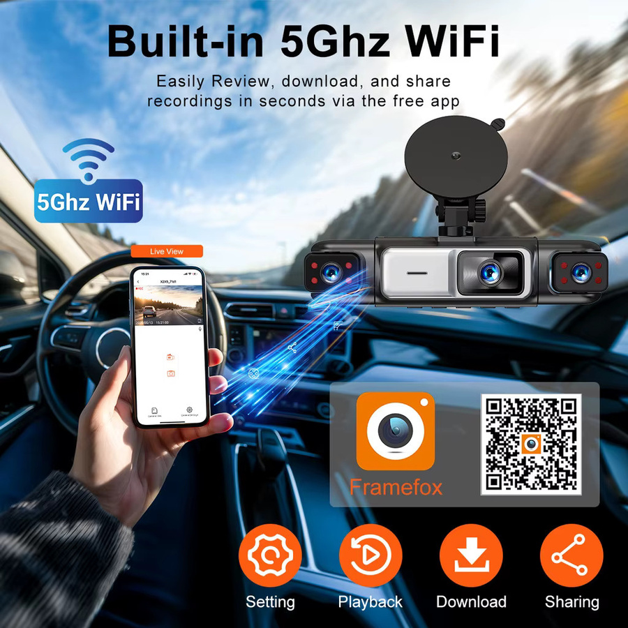 Etymoofox 4-Kanal WLAN-Dashcam in Schwarz mit 360° DVR-Funktion, APP-Steuerung, 24H Parkmodus und IR-Nachtsicht - Bild 2