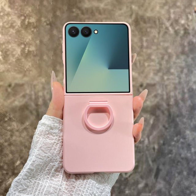 Schutzhülle mit Fingerringhalter für Samsung Galaxy Z Flip 7 6 5 FE in Rosa, matte PC Hartschale - Bild 1