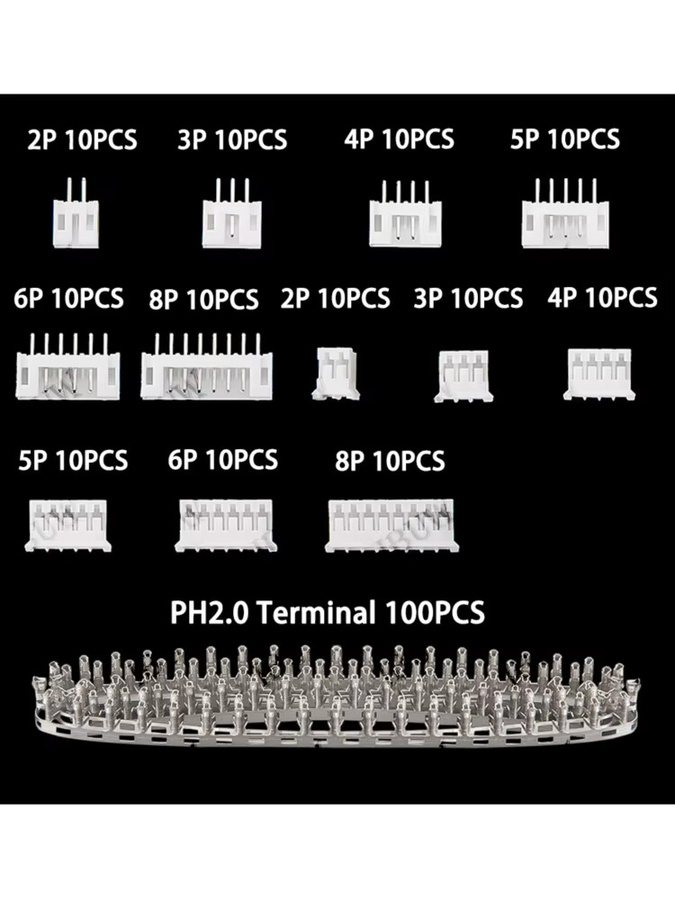 220 Stück JST Stecker und Buchse Steckverbinder-Set in Weiß mit 2P bis 8P Pin-Anschlüssen und 2,0mm Rastermaß - Bild 4