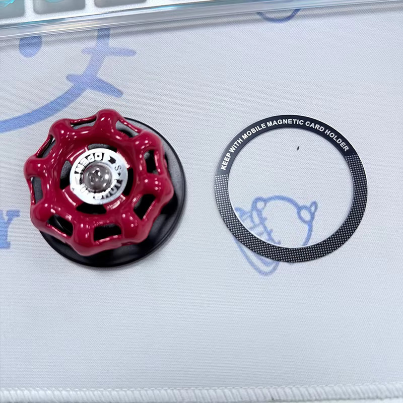 Magnetischer Telefonhalter in Wasserventil-Optik für MagSafe iPhone 12–16, faltbarer Desktop-Griffhalter und Ringfinger-Erweiterungsständer in Beige oder Rot - Bild 3