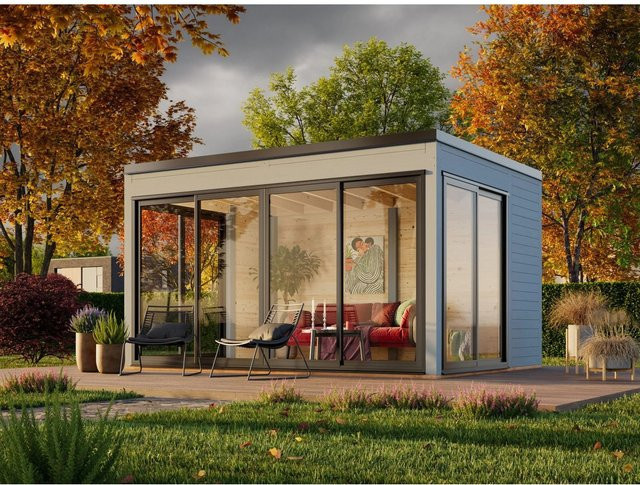 Palmako Gartenhaus Serena aus Holz mit Pultdach in Grau, B: 420 cm, T: 320 cm, H: 250 cm - Bild 1