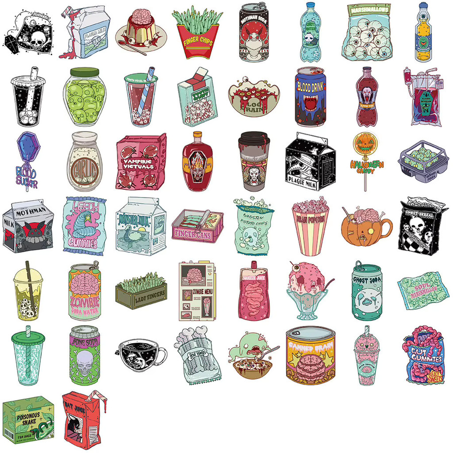 50 Stück Cartoon Halloween Graffiti Aufkleber mit gruseligem Essen, wasserfeste dekorative Aufkleber von BulingBulingStickers Store, Mehrfarbig - Bild 2