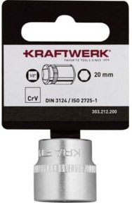 Kraftwerk BASIC LINE 1/2 Zoll Steckschlüsseleinsatz 20 mm aus Chrom-Vanadium Stahl in Silber mit Hänger - Bild 1