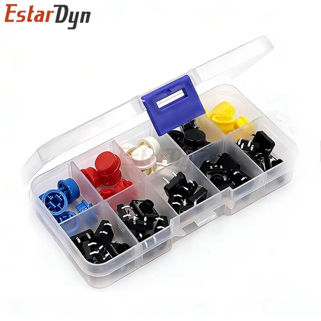 Estardyn 25-teiliges Taktiler Drucktastenschalter-Kit mit 5 farbigen Kappen, 12x12mm Momentaner Mikroschalter für Pi DIY, Mehrfarbig - Bild 1