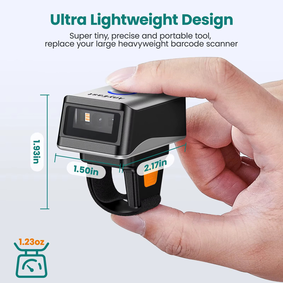 Eyoyo Bluetooth Ring Scanner Wireless Mini Finger Barcode Leser 2D für Android iOS und PC in Schwarz - Bild 2