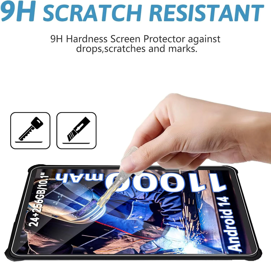 Oukitel RT9 2025 Displayschutzfolie aus gehärtetem Glas, 10,1 Zoll, transparent, 9H kratzfest und HD klar - Bild 4
