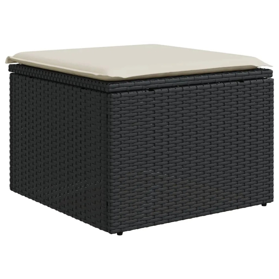 vidaXL Gartenhocker aus Poly Rattan mit Kissen in Schwarz, B/T/H: 55 x 55 x 37 cm - Bild 2
