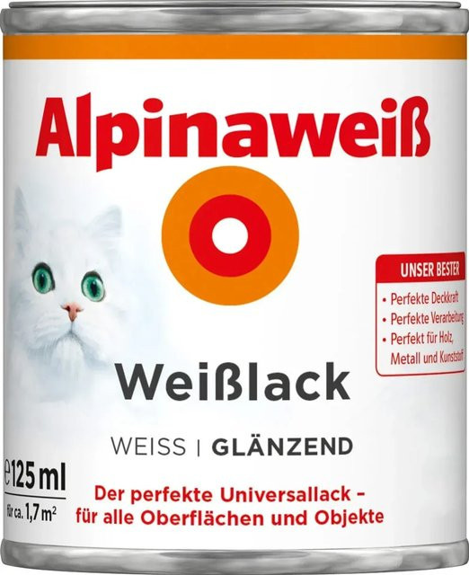 Alpina Wasserbasierter Holzlack Weiß Glänzend 125 ml - Bild 1