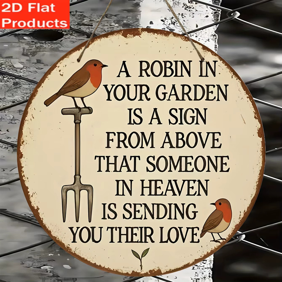 Rustikales Metallschild The Robin in Your Garden in Beige als Gartendekoration mit Naturmotiv, Breite: 20,32 cm, Höhe: 20,32 cm - Bild 5