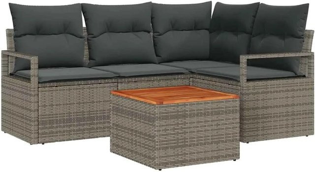 vidaXL Garten-Sofa-Set 5-teilig in Grau aus PE-Rattan und Akazienholz - Bild 1