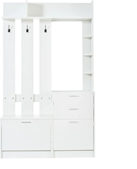 Merax Garderobe und Schuhschrank mit Spiegel in Weiß, B/T/H: 110 x 34 x 185 cm - Bild 1
