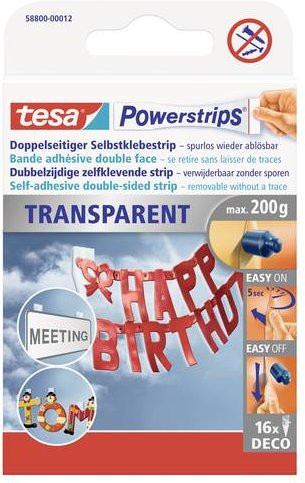 tesa Powerstrips Deco doppelseitige Klebepads transparent 16 Stück Breite: 1,45 cm, Höhe: 4,2 cm - Bild 1