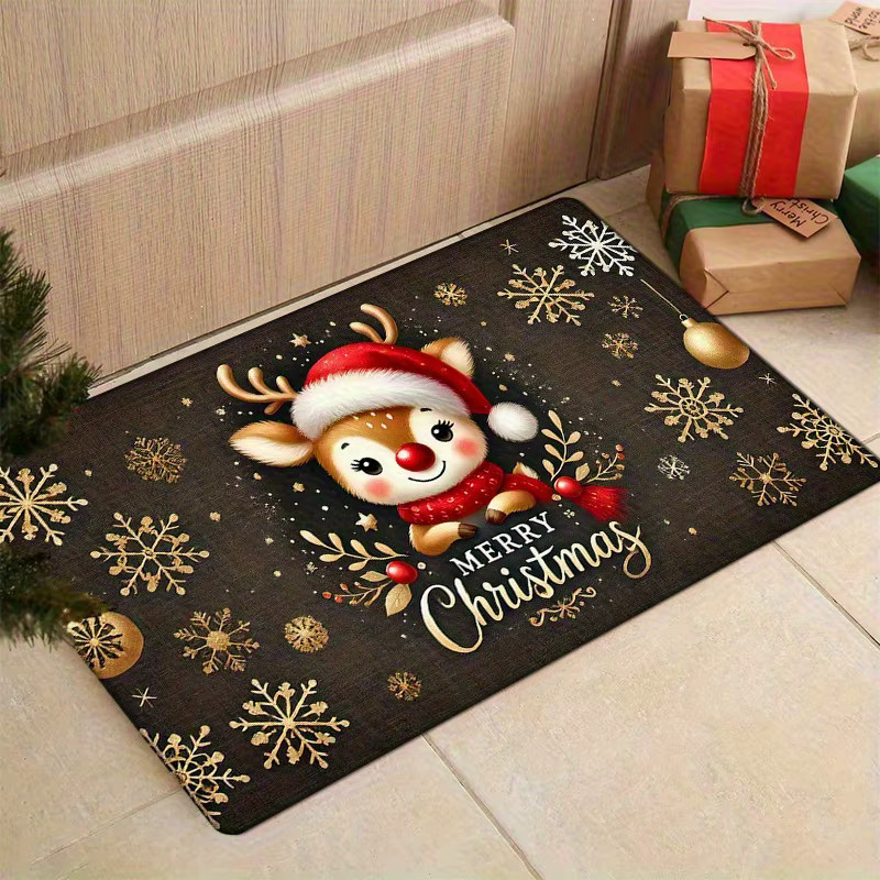VIKAMA Weihnachtliche Fußmatte mit Cartoon Elch Design, rutschfest, Multicolor - Bild 2