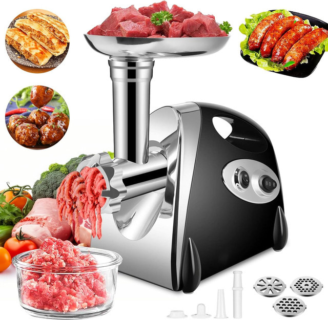 OWJHE Multifunktionaler elektrischer Fleischwolf aus Edelstahl mit 2800W, Wurstfüller und Gemüsezerkleinerer in Schwarz und Silber - Bild 1