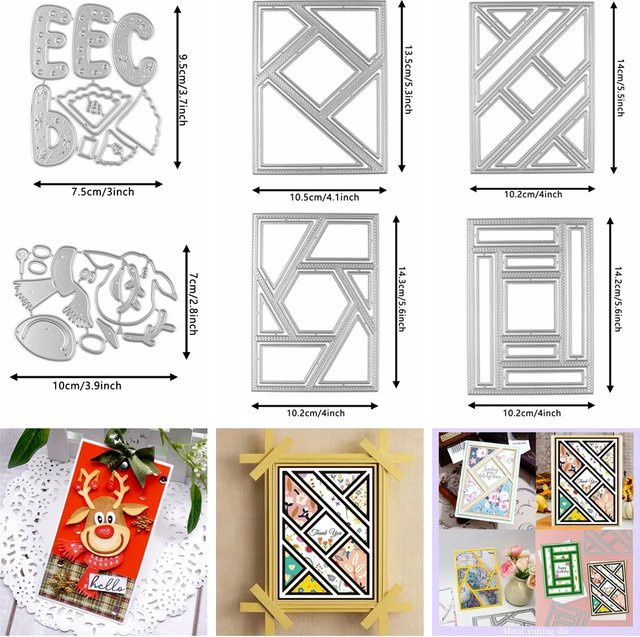 Metall Stanzformen Set mit Geometrie Rahmen Frieden und Rentier in Silber für DIY Scrapbooking und Weihnachts-Bastelarbeiten - Bild 1