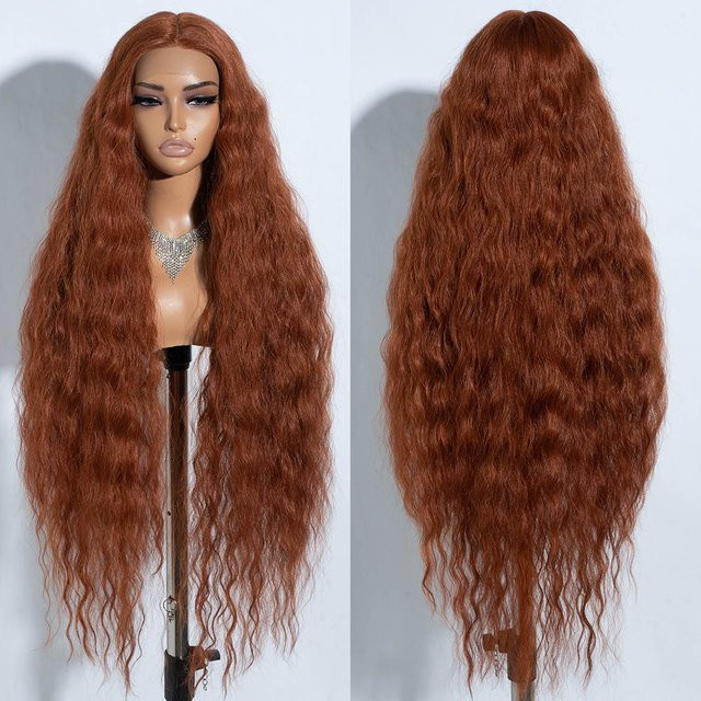 MARKET-1 Lockenperücke für Damen, 42 Zoll, wellig, Ombre-Blond, Ingwer-Highlights, Lace Front - Bild 1