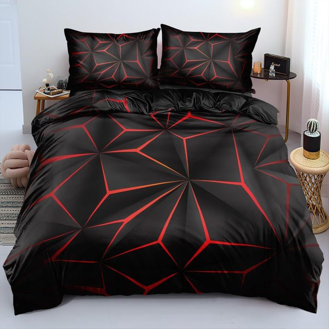 Creative Homewares Bettwäsche-Set mit geometrischem Design in Schwarz und Rot, B/H: 135 x 200 cm - Bild 1
