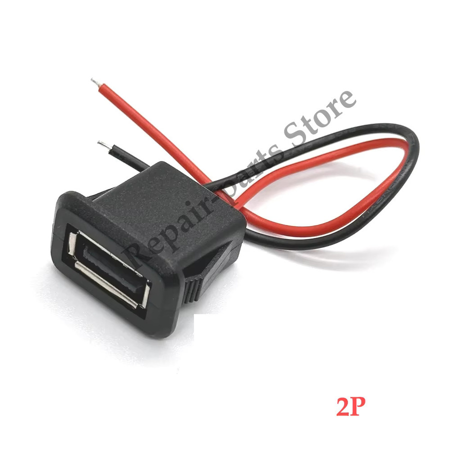 JCD USB 2.0 Buchse mit 4-Draht Kabel und elektrischen Klemmen in Schwarz - Bild 3