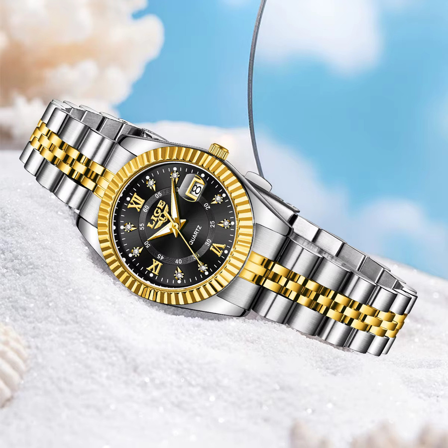 LIGE Armbanduhr Quarz, Edelstahl, Schwarz, Silber, Damen - Bild 2