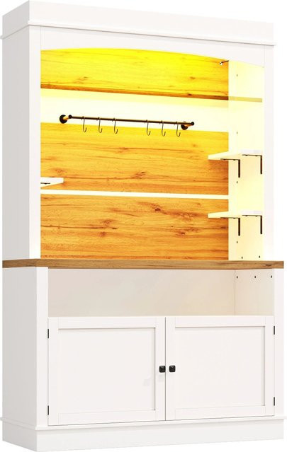 Merax Buffetschrank Set 2er Weiß mit LED Glasregal und Hakenleiste, B/T/H: 184 x 34 x 107 cm - Bild 1
