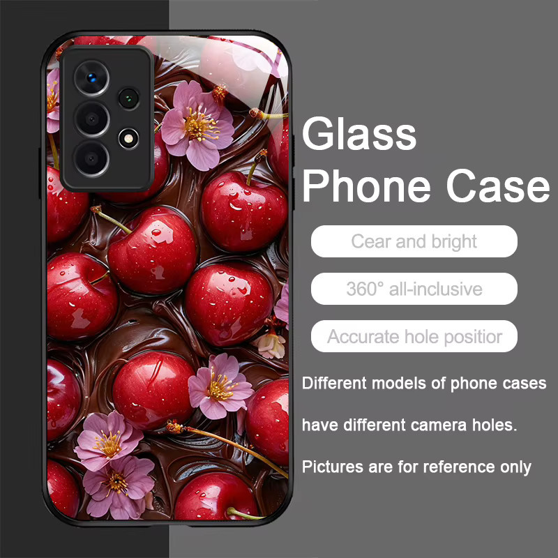 Luxuriöse Samsung Handyhülle aus gehärtetem Glas mit rotem Kirschblütenmuster in Multicolor - Bild 3