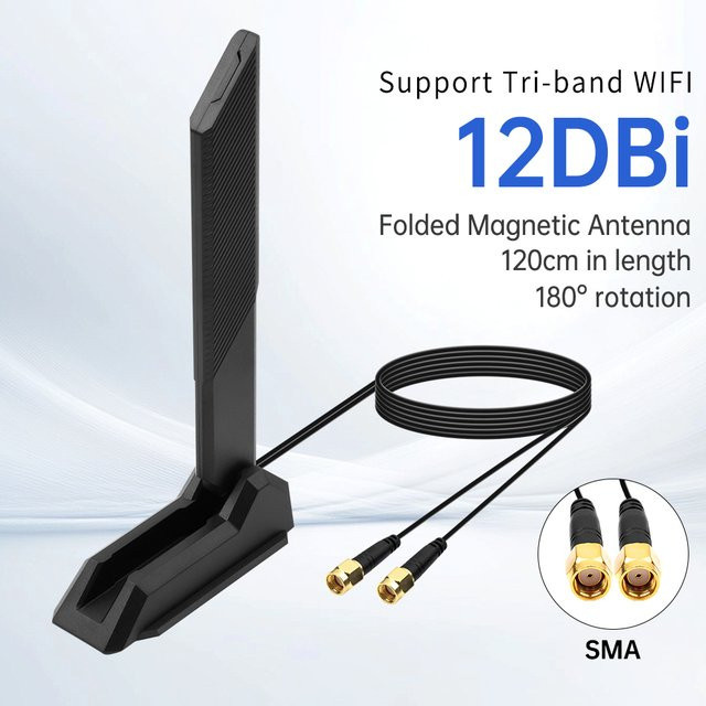 Fenvi WiFi 6E High Gain Tri-Band Antenne mit 12dBi Verstärkung, Schwarz, Länge: 140 mm, SMA Typ für PC Desktop - Bild 1