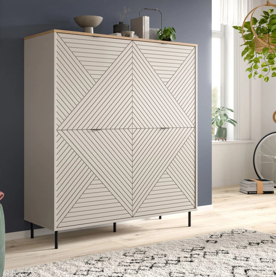 Highboard Bente in Kaschmir und Eiche, B/H: 124 x 135 cm - Bild 2