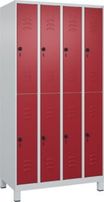 C+P Doppelstock-Spind Classic PLUS mit 4 Abteilen, Füße, Grau/Rot, B/T/H: 100 x 50 x 195 cm - Bild 1