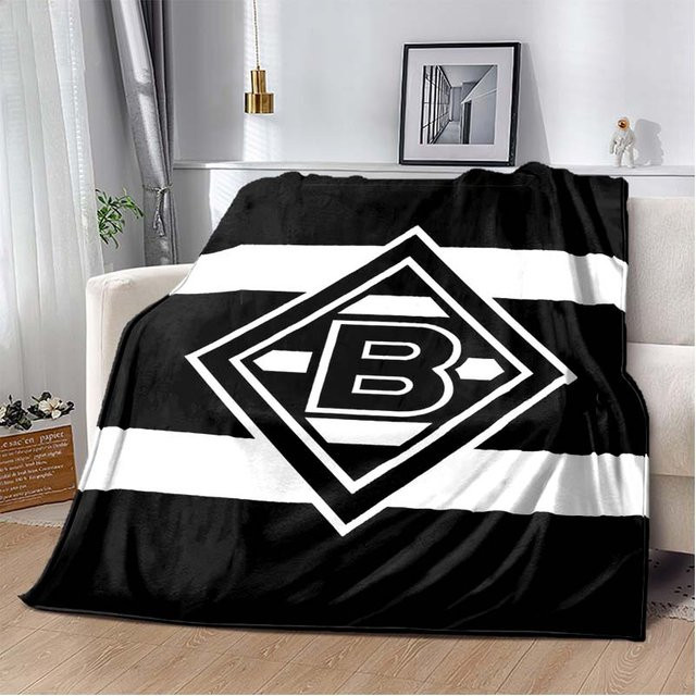 Borussia Mönchengladbach Flanelldecke in Grau und Schwarz mit Fußballclub-Logo-Druck, weiche und warme Überwurfdecke für Fans, B/B: 80 x 120 cm - Bild 1