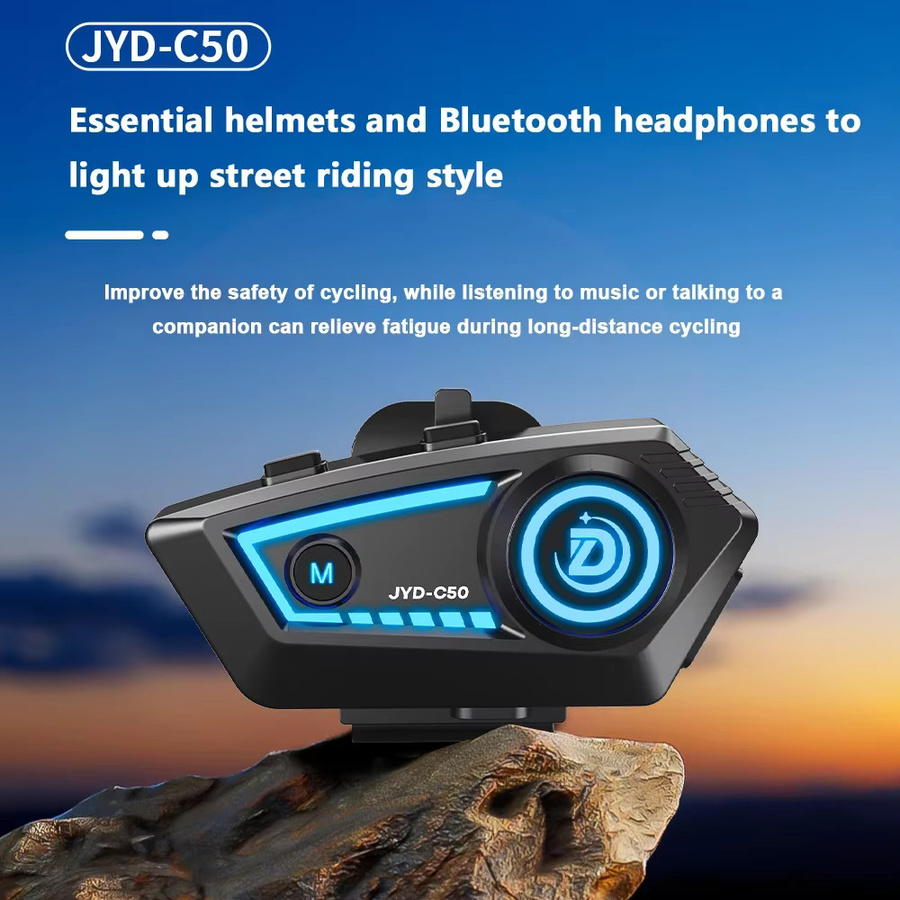 Kebidumei C50 Motorradhelm-Headset mit Bluetooth 5.4, Stereo Freisprechfunktion, IP67 Wasserdicht und farbiger Umgebungsbeleuchtung in Schwarz - Bild 3