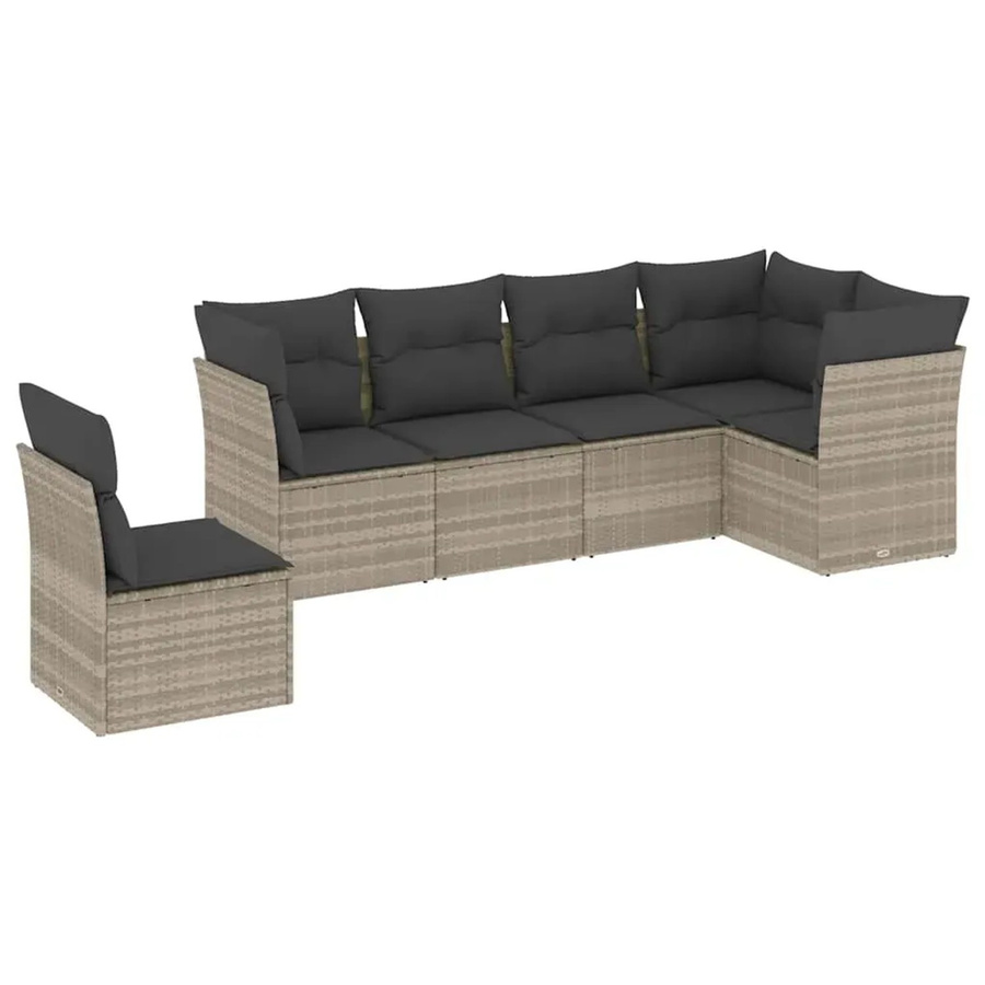 vidaXL 6-teilige Garten-Sofagarnitur in L-Form aus Poly-Rattan und Metall, Hellgrau, inklusive Kissen und UV-beständigen Bezügen - Bild 2