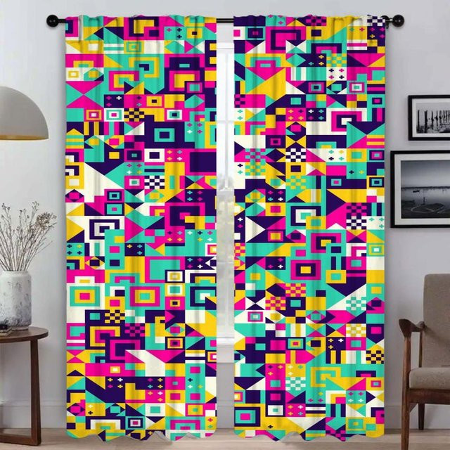 Elegante bemalte Verdunkelungsvorhänge aus Tüll für dein Schlafzimmer, 2 Paneele, Mehrfarbig, Breite: 50 cm, Höhe: 70 cm - Bild 1