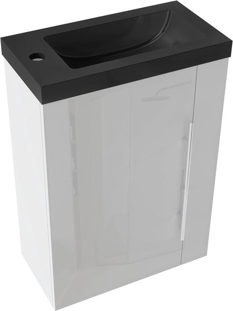 AICA Badmöbel Set SILVIA für Gäste WC, 2-teilig, Waschtisch Schwarz und Unterschrank Hochglanz Weiß mit Softclose, Breite: 45 cm - Bild 1