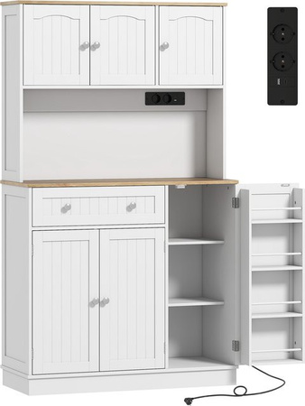 HOMCOM Küchenschrank mit Ladestation in Weiß, Hoher Vorratsschrank mit 6 Türen, Arbeitsfläche und 4 Gewürzhaltern, B/T/H: 100 x 40 x 173 cm