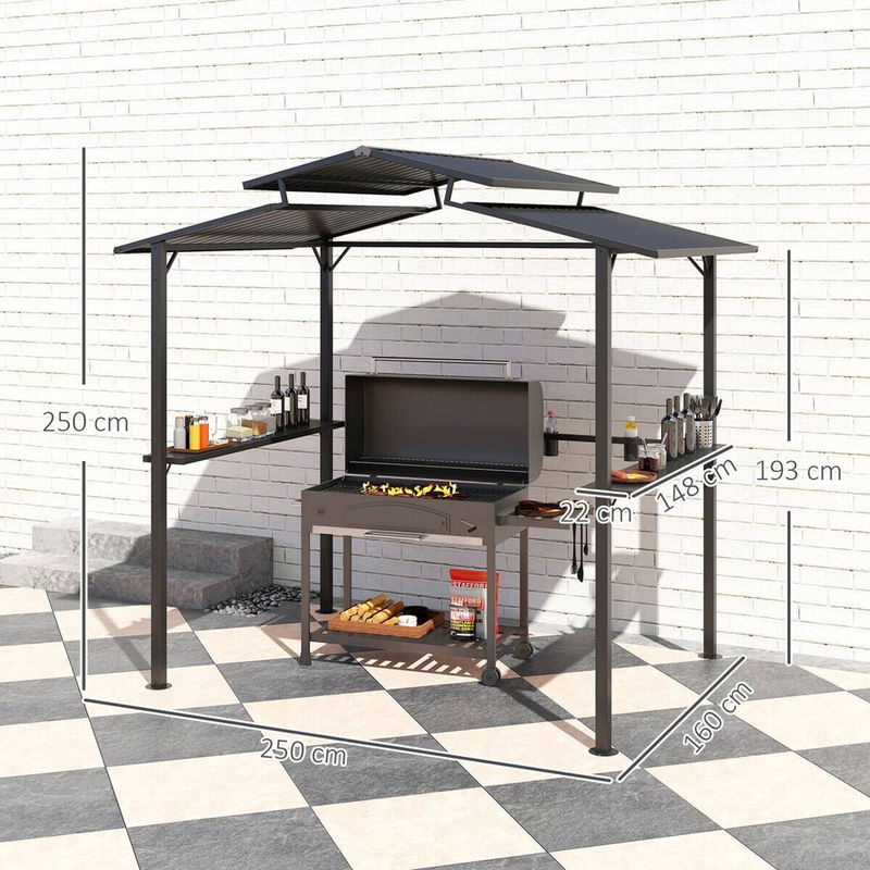 Outsunny Grillpavillon aus Metall in Schwarz mit wasserdichtem Doppelschichtdach und UV-Schutz, B/T/H: 250 x 160 x 250 cm - Bild 4
