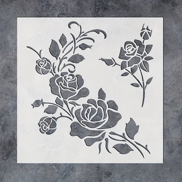 Wiederverwendbare Rosen-PET-Schablone mit Blumenmuster für DIY-Wandkunst und Möbelmalerei aus Kunststoff - Bild 1
