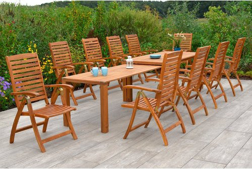 Merxx Gartenmöbelset Paraiba aus Akazienholz in Beige, 11-teilig mit ausziehbarem rechteckigem Tisch und 10 Klappsesseln, B/T/H: 185 x 114 x 90 cm - Bild 1
