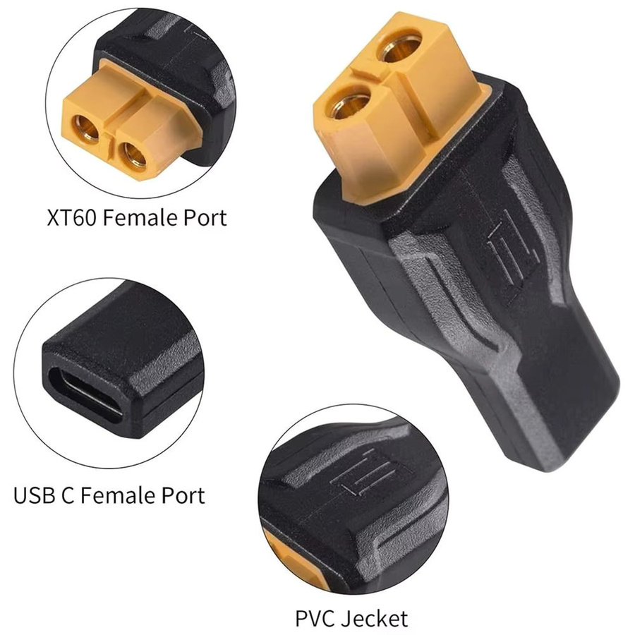 USB C auf XT60 Adapter 100 W 20 V/5 A Konverter XT60 auf EC5 Stecker auf Buchse in Schwarz - Bild 2