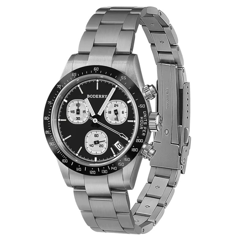 BODERRY Chronograph, Herren, Titan, Quarz, 40 mm, Schwarz, 10 ATM - Bild 2