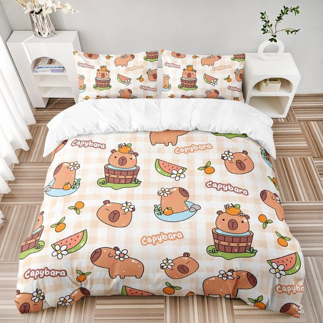 Flylo Capybara Kinder Bettwäsche Set mit Cartoon Druck, 2-teilig, Mehrfarbig, B/H: 100 x 135 cm - Bild 1
