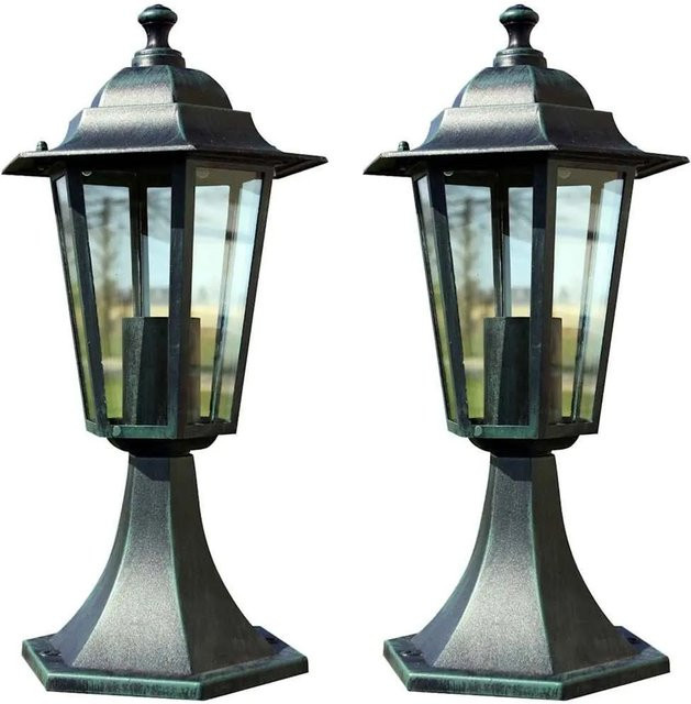 vidaXL Gartenlaternen 2er Set aus Aluminium und Glas in Dunkelgrün und Schwarz mit E27 Fassung und IP44 Schutzklasse - Bild 1