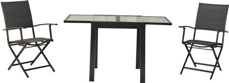 MERXX Balkonset Florenz aus Aluminium und Glas, 3-teilig, grau, Tisch B: 118 cm, T: 63 cm, H: 65 cm und 2 Stühle B: 48 cm, T: 48 cm, H: 65 cm - Bild 1