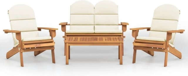vidaXL 4-teiliges Garten-Lounge-Set Adirondack im Adirondack-Stil aus geöltem Akazien-Massivholz in Beige und Weiß - Bild 1