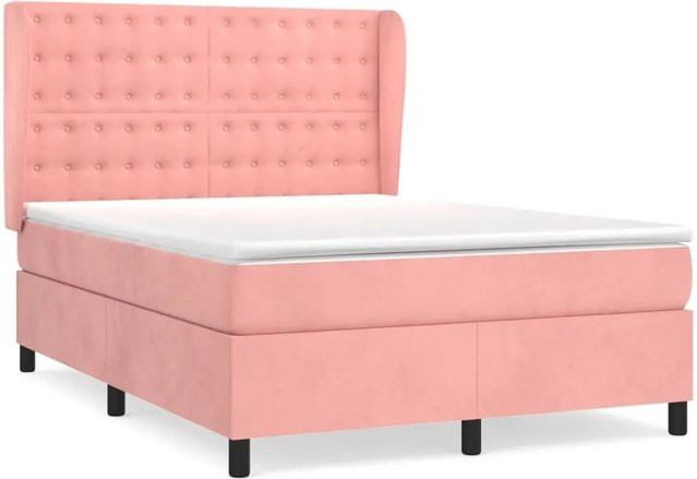 vidaXL Boxspringbett mit Matratze in Rosa, Hybrid-Design aus Samt, B/T/H: 140 x 200 cm - Bild 1