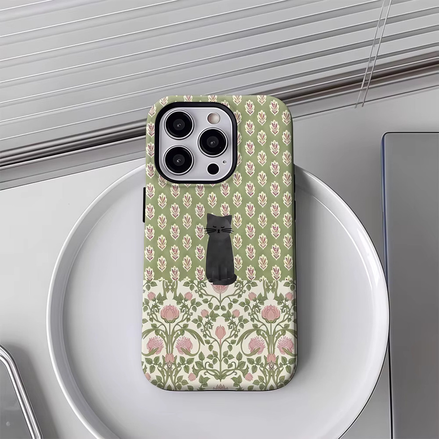 Potdemiel Robuste Handyhülle mit schwarzer Katze und Blumenmuster für iPhone 17 16 15 14 13 Pro Max Plus, Magnetisch, Schwarz - Bild 2